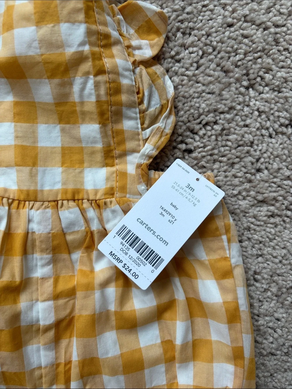 Carter's Teal Floral Layered Romper & Mustard Gingham Ruffle Romper